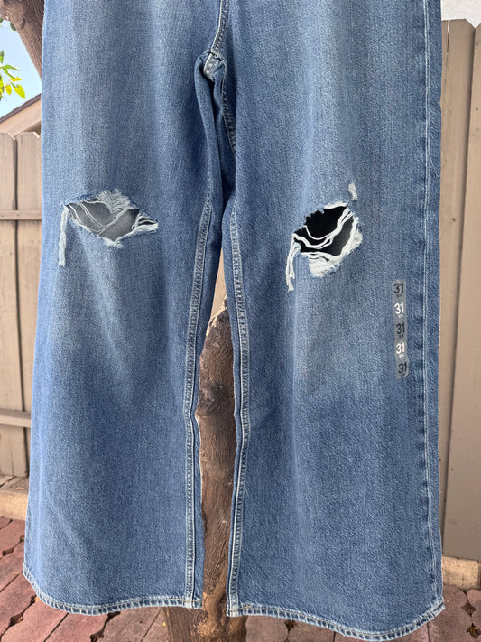 GAP Baggy Mid Rise Distressed Wide Leg Jeans Women’s Sz 31