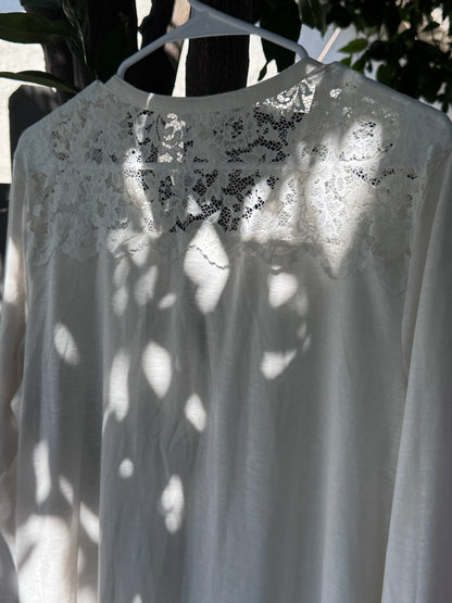 H&M Cream Long Sleeve Blouse with Lace Shoulder Detail – Size L
