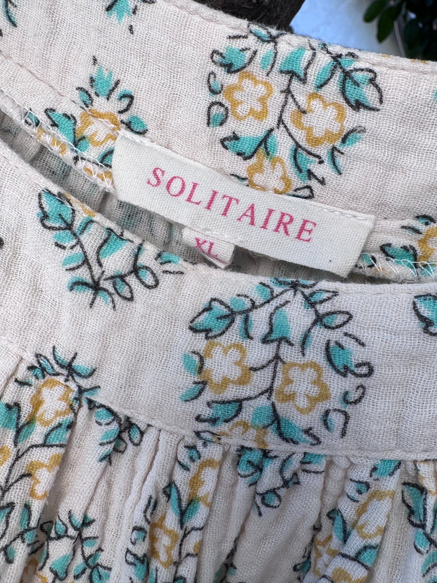 Solitaire Boho Peasant Floral Cotton Eyelet Blouse Sz XL