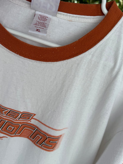 Vtg Texas Longhorns Ringer Tee Sz XL White/Orange Red Oak Sportswear