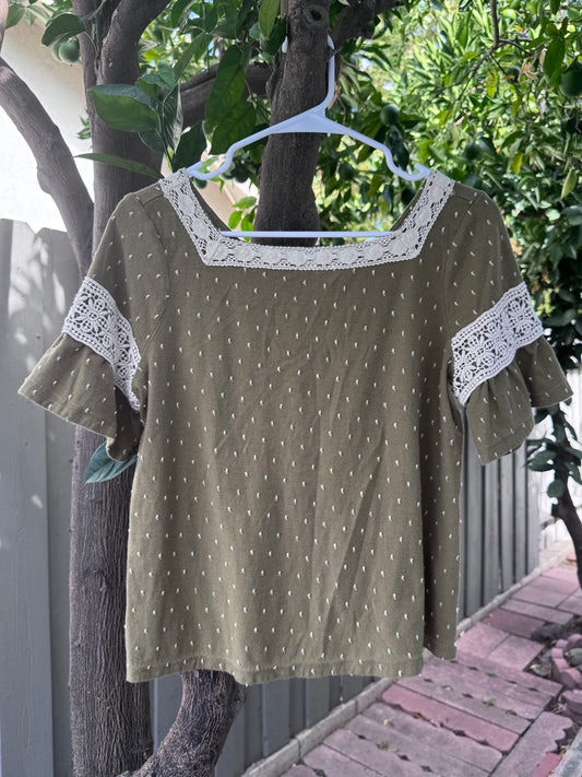 Maeve by Anthropologie Olive Lace Trim Blouse – Size Small