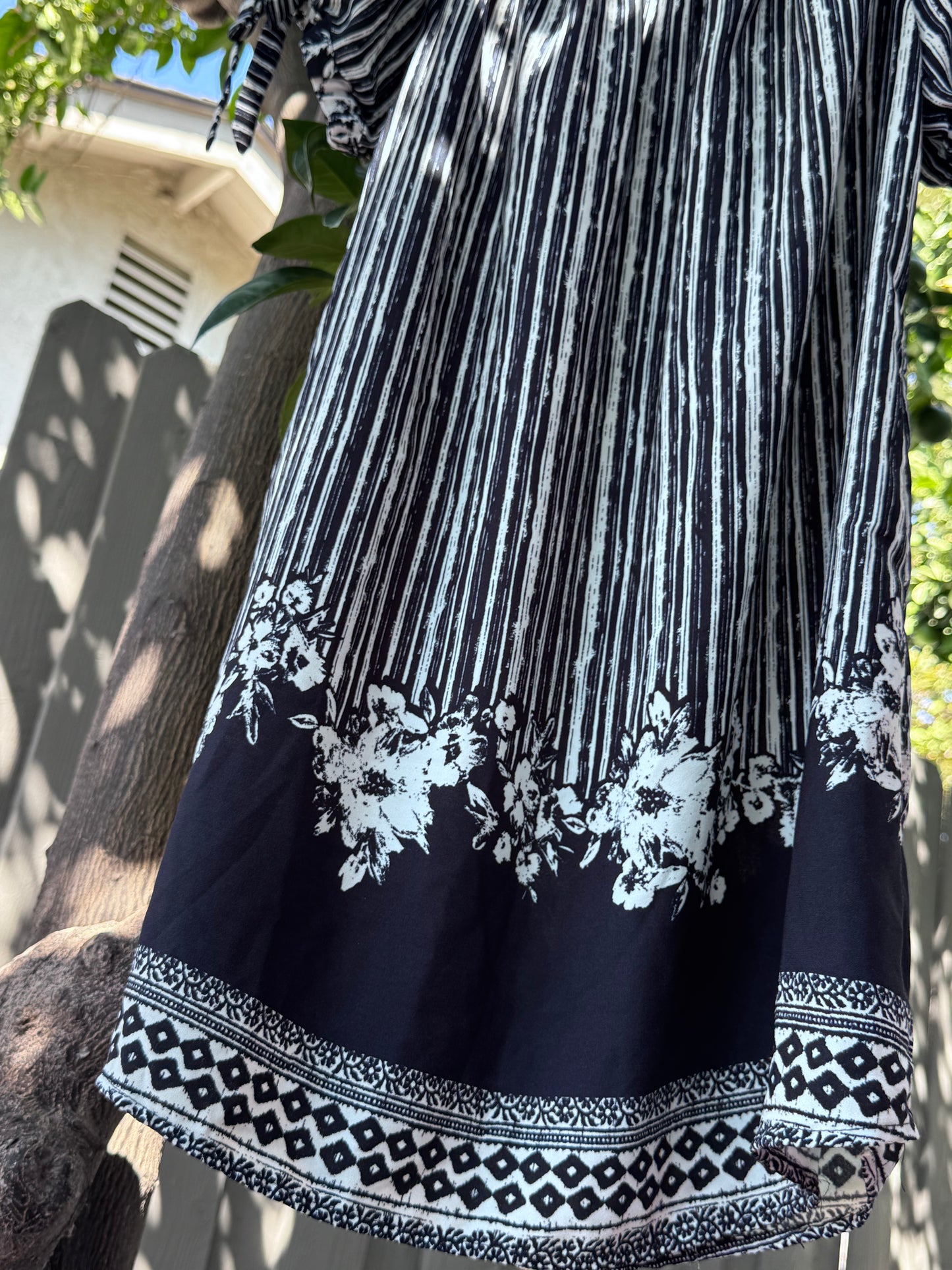 Xhilaration Navy Blue & White Off-Shoulder Boho Dress – Size M