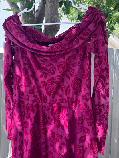 NEW Wild Fable Rose Velvet Floral Mesh Long Sleeve Dress Sz M