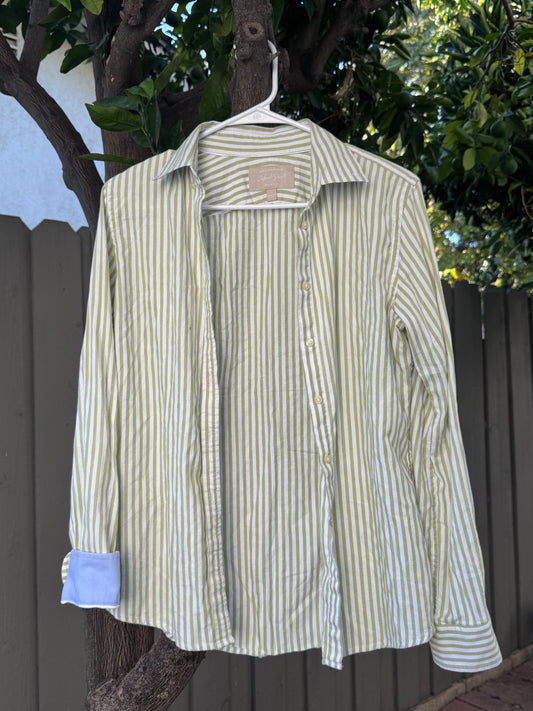Banana Republic Oxford Green & White Striped Shirt Sz S