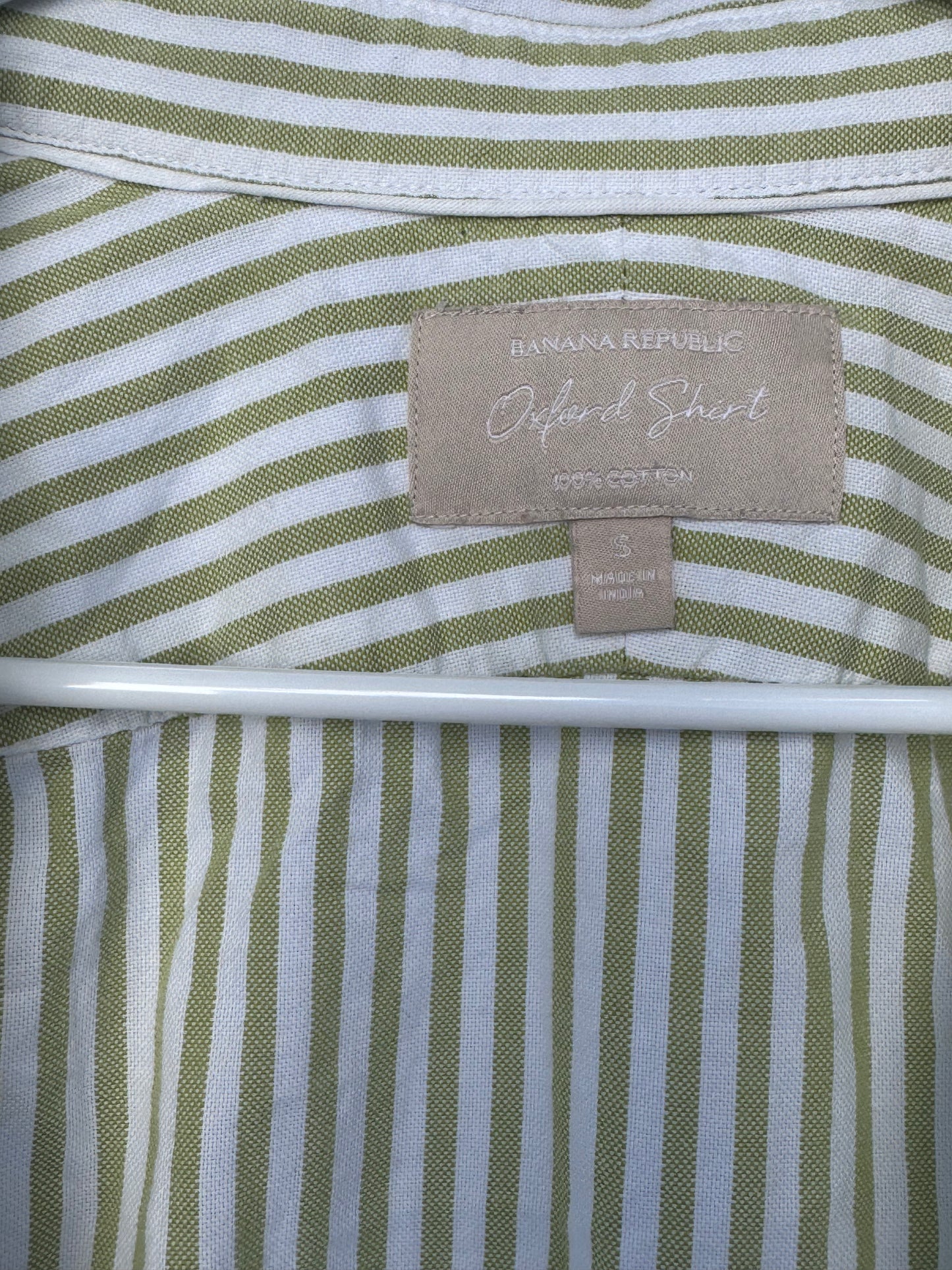 Banana Republic Oxford Green & White Striped Shirt Sz S