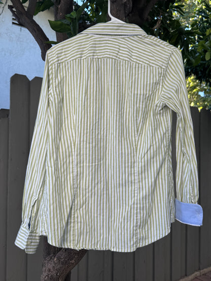 Banana Republic Oxford Green & White Striped Shirt Sz S